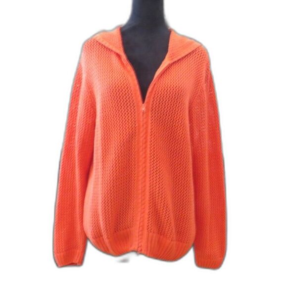 Coldwater Creek Sweaters - Coldwater Creek Women's Crochet Knit hoodie  Cotton Boho Orange L EUC